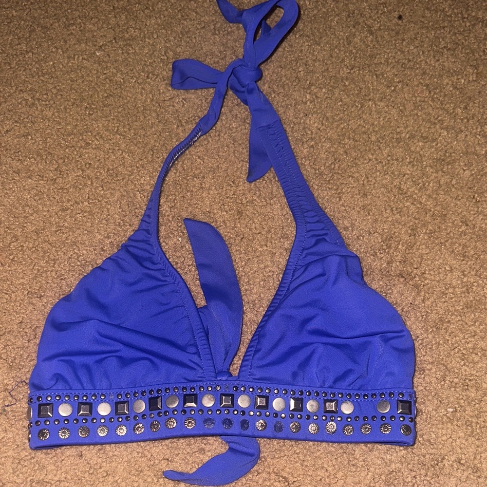 VENUS Royal Blue Halter Bikini Top with Embellished Band